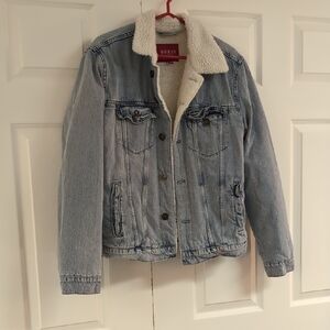 GUESS Light Blue Denim Jacket with White Sherpa Lining